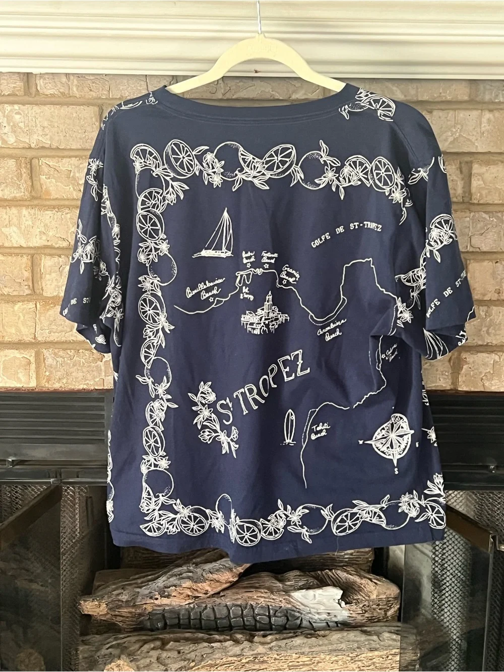J.crew Navy Blue Tropéz Map Print Tee. Size large .  Never worn but washed